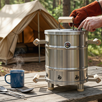 Fumoir vertical à charbon de bois en acier inoxydable avec aérateur réglable, crochets de suspension et thermomètre pour grillades en extérieur