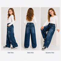 Celana Jeans Anak Perempuan Model Kaki Lebar Berhias Pita, Celana Denim Pinggang Elastis Kasual, OEM ODM Custom Private Label