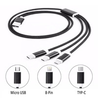 Câble USB en nylon 3-en-1 pour imprimante Android de type C de téléphone, câble USB 3-en-1 à usage multiple