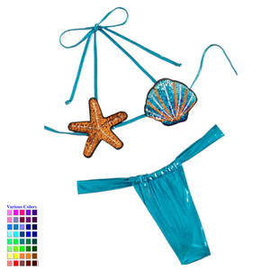 Traje de baño <span class=keywords><strong>Sexy</strong></span> de 2 piezas para mujer, conjunto de <span class=keywords><strong>Bikini</strong></span> de concha de gama alta, traje de baño pequeño de tendencia 2026, traje de baño Halter para mujer, traje de baño personalizado, ropa de playa - Product Image 1