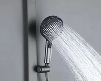 Système de douche mural en laiton noir avec pommeau cascade thermostatique et douchette à jet/pluie pour usage hôtelier