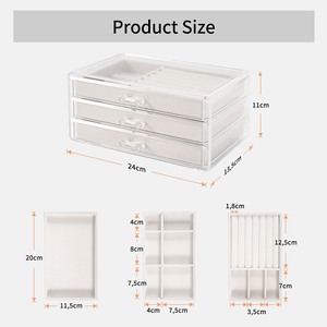 3 <b>Drawer</b> Acrylic Jewelry Organizer <b>Box</b> with Velvet Lining Clear Transparent <b>Storage</b> Case for Rings Earrings Necklaces Bracelets - Product Image 5
