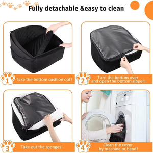 Housse de siège arrière de voiture pour petits chiens, motif uni, détachable, lavable, en Oxford, siège surélevé, laisse de sécurité, poches de rangement, fabriqué aux États-Unis - Product Image 4