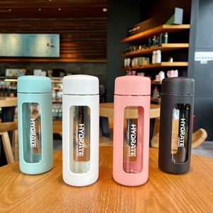 Bouteille d'eau en verre portable élégante, manchon en plastique durable, verres en verre à usage quotidien pour la course à pied unisexe - Product Image 6