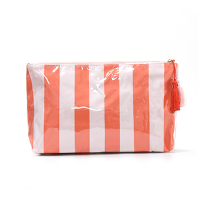 Striped Contrast Color <b>Zipper</b> Large Capacity Lightweight Water Resistant Portable Travel <b>Storage</b> <b>Bag</b> for Cosmetics Toiletries - Product Image 2