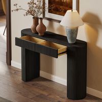 Table console en bois cannelé moderne avec bord arrondi et tiroir de rangement, idéale pour l'entrée, le couloir ou comme table de canapé pour le salon