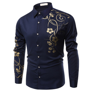 Vestidos de manga larga para hombre, ropa informal con logotipo personalizado, camisas de vestir estampadas de oficina para hombre, imagen de tela de punto teñida lisa - Product Image 3
