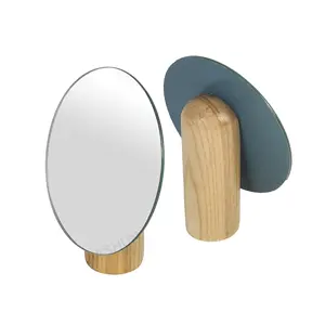 مرآة مكياج ديكور سطح مكتب خشبية أنيقة قائمة بذاتها بيضاوية جانبية واحدة مرآة زينة