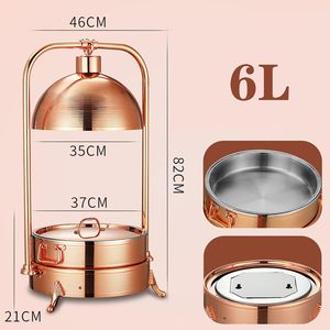 Liyunda Luxury Rose Gold 6L 8L Hotel <span class=keywords><strong>Food</strong></span> Calefacción eléctrica Acero inoxidable Horno colgante de 3 capas Platos de frotamiento Calentador de alimentos - Product Image 4
