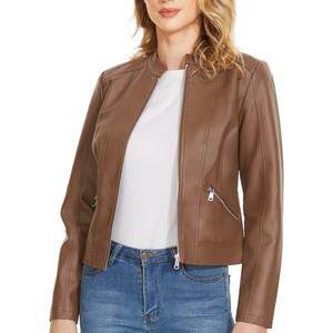 Veste en cuir véritable pour femme, coupe ajustée, doublée polaire, imperméable et respirante, pour l'automne et l'hiver, mode et tenue décontractée - Product Image 2