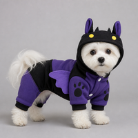 MEIQIPETBABY Costume de chien mignon en forme de chauve-souris pour l'hiver et Halloween, combinaison à capuche avec ailes en feutre, polaire violette pour petits chiens et chats
