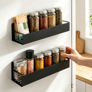 Étagère à épices magnétique noire, support mural, étagère latérale pour réfrigérateur, organisateur de cuisine - Product Image 1