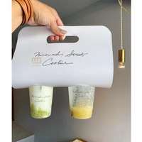 Porte-café à emporter personnalisé Porte-boisson pliable Plateau de transport de 2 tasses Porte-gobelet en papier Boba Boîte de transport de boissons avec poignée