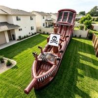 Castillo Inflable de Grado Comercial con Obstáculos de Barco Pirata y Tobogán Acuático
