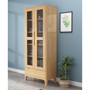 Librería de Madera Maciza, Mueble de Almacenamiento de Madera de Caucho, Vitrina de Exhibición para el Hogar, Estilo Nórdico, Mueble de Oficina para Archivos - Product Image 4