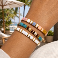 Pulsera Go2boho con Cuentas Geométricas de Vidrio y Baño de Oro de 18K, Joyería de Moda Unisex para Regalo
