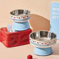 Gamelle surélevée amovible en acier inoxydable pour chat, support de cou anti-encrassement pour l'alimentation des chats et petits chiens.