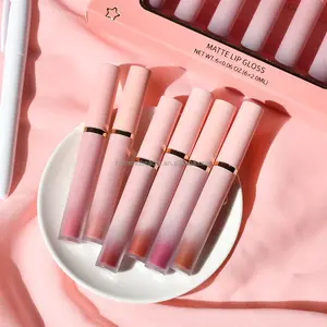 Lipstik Matte Warna Nude, Set Lipstik Lip Gloss Matte Beludru Wanita, Lipstik Vegan, Tabung Lipstik Merah Muda Buram untuk Wanita