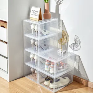 Stackable Plastic Shoe Case Clear Custom Shoe Box Rack Transparent Sneaker Crates Shoe Storage Box Racks For Shops Home