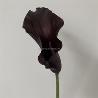 B-1046 Bunga Calla Lily Artifisial Kelas Atas dari Karet Lunak, Tangkai Tunggal, Bunga Dekoratif, Warna Hitam Merah, Calla Lilies Grosir