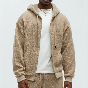 사용자 정의 다크 브라운 인조 모피 푹신한 후드 하이 퀄리티 빈 양털 겨울 전체 지퍼 업 후디 남성용 - Product Image 2