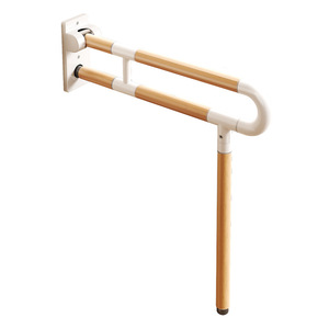 KS Flip Up Toilet Handrail With Wooden <b>Bar</b> And Anti Slip Surface For Elderly Safety Support Home Use - Product Image 1