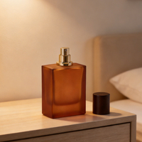 Botol Parfum Semprot Kaca Amber Persegi Vintage Portabel untuk Kemasan Kosmetik 50ml