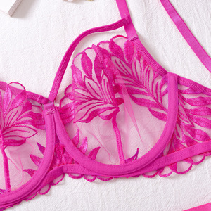 Nouvel arrivage de lingerie à armatures en dentelle florale brodée pour femmes string pour dames soutien-gorge culotte transparent porte-jarretelles sous sexy - Product Image 5