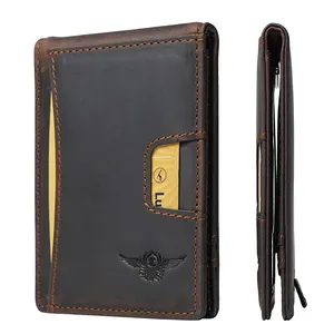 Pince à billets portefeuille minimaliste mince pour hommes portefeuilles en cuir mince bloquant la RFID pour hommes portefeuille de poche avant à deux volets pour hommes