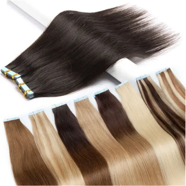 Wholesale Tape In 100% Human Hair Double Drawn Russian Remi Hair Extens 7A Grade Tape Hair Extensions