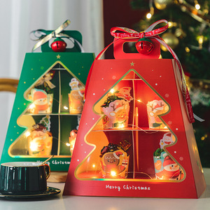 2025 giáng sinh xách tay 2 Tier Khay bánh rõ ràng cửa sổ buổi chiều trà giấy cốc bánh đứng Đặt món tráng miệng đóng gói hộp giấy - Product Image 2