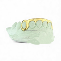 Bijoux Fine Grillz Hip Hop, grilles dentaires ouvertes, motif vague, en argent sterling 925 massif et or massif, 6 dents avec pont de connexion