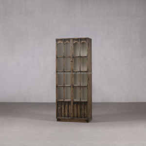 Vetrina Antica in Pino Stile Retrò con Vetro Antipolvere, Libreria in Legno Massello Stile Rustico Americano, Arredamento per Soggiorno e Hotel Personalizzabile - Product Image 5