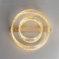 Lustre de plafond LED moderne de luxe à intensité variable, design anneau doré, avec cristaux, style anneau tendance