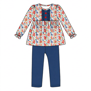 Tenues personnalisées pour enfants, haut à manches longues à imprimé floral rayé, pantalon, ensembles décontractés pour petites filles et garçons, automne-hiver, 2 pièces - Product Image 2