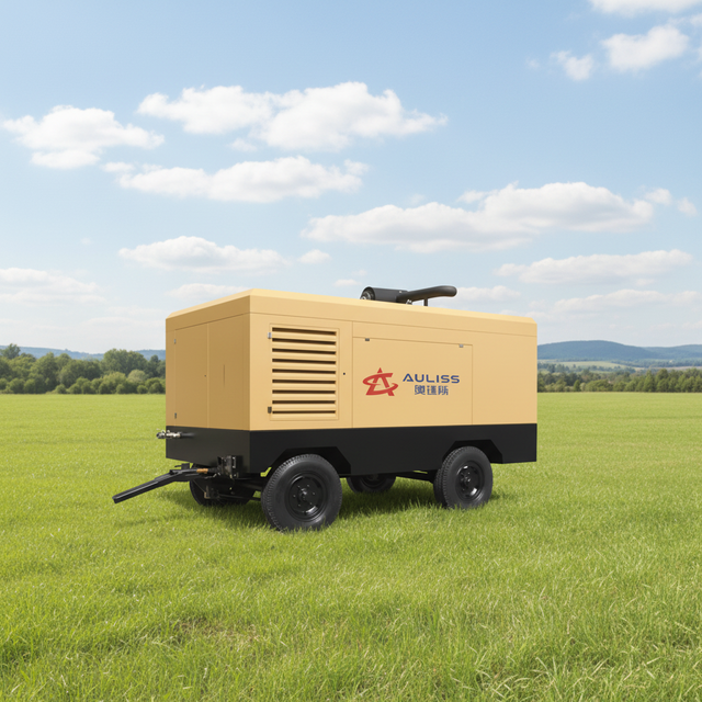 250 Cfm Air Compressor Single Mobile Screw Air Compressor Towable Driven 8Bar Portable Diesel Air Compressor