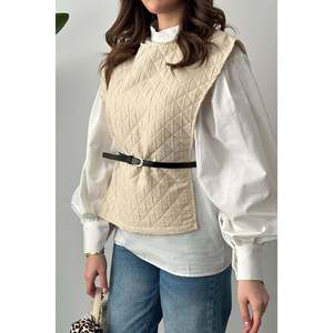 Ensemble chemise-poncho beige à ceinture pour femme, style bureau de haute qualité, col à nœud, motif léopard, taille 2XL pour le printemps et l'automne - Product Image 2