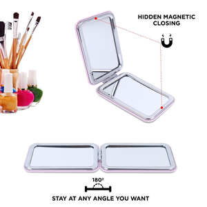 Square Design Foldable PU Leather Cosmetic <b>Compact</b> Pocket <b>Mirror</b> - Product Image 2