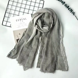 Unisex New Fashion Winter Soft Scarf Cotton Linen Solid Color Long Women's Stripe Crinkle Large Shawl Ethnic <b>Bandana</b> - Product Image 4