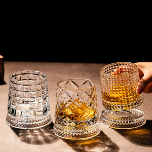 Vaso de whisky giratorio <span class=keywords><strong>Hiot</strong></span> de 275 ml, base de cristal con diseño giratorio, copa Old Fashioned hecha a mano para bar, hogar y fiestas - Product Image 3