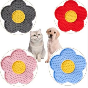 Floral Silicone Feeding Mat For Cats Slow Eating Puzzle Pet Licking Pad Pink With Yellow Center - Product Image 2