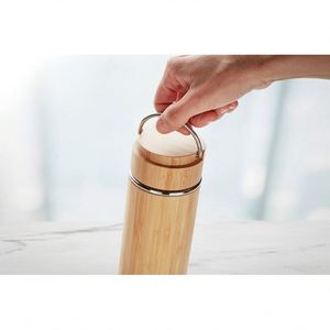 <b>Hot</b> Sales 400ml Bamboo Double-Wall Vacuum <b>Flask</b> Water Bottle Customized Logo Stainless Steel Thermal Insulated Portable - Product Image 5