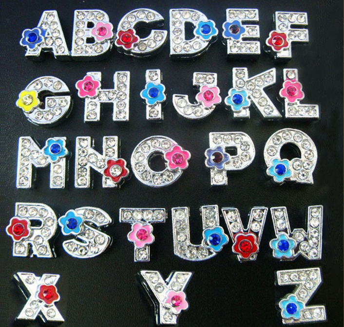 8mm silver slide letters with flower