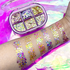 พาเลทอายแชโดว์กันน้ำ 6 ช่อง สีสันหลากหลาย ประกายชิมเมอร์ กลิตเตอร์ ไฮไลท์เตอร์ สำหรับแต่งหน้า แบรนด์ส่วนตัว ขายส่ง - Product Image 6