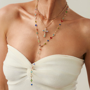 Collar con Colgante de Cruz con Incrustaciones de Diamantes y Perlas, Estilo Hip-Hop Europeo Americano, Cadena de Bambú, para Mujer, a <span class=keywords><strong>la</strong></span> Moda - Product Image 6