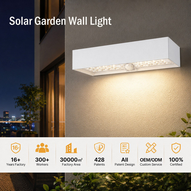 Solar LED Garden Wall Light 3-Year Warranty Flame Retardant Waterproof IP65 Rechargeable Motion Sensor Commercial Grade Bulk