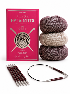 Hat and Mittens <b>Knitting</b> <b>Kit</b> – Advanced <b>Beginner</b> <b>Kit</b> with Cotton Merino Yarn, Needles & Video Tutorials – Aubergine - Product Image 4