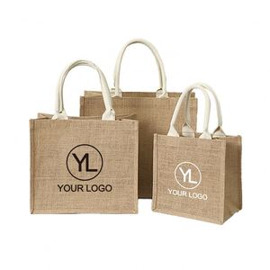 Custom Logo Reusable Jute Shopping Bags <b>Laminated</b> Burlap Gift Bag for Wedding Welcome Packs - Product Image 1