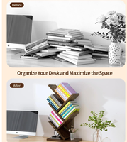 Étagère à livres à 3 niveaux, petite bibliothèque de bureau, boîte de rangement étroite pour livres et CD - Meuble de rangement vintage en bois sur pied