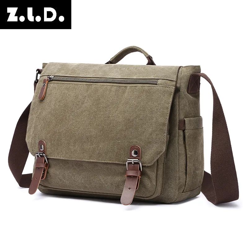 ZUOLUNDUO Custom Factory Price Canvas Flap Travel Solid Color Casual Cross Body Bag Men's Messenger Laptop Bags